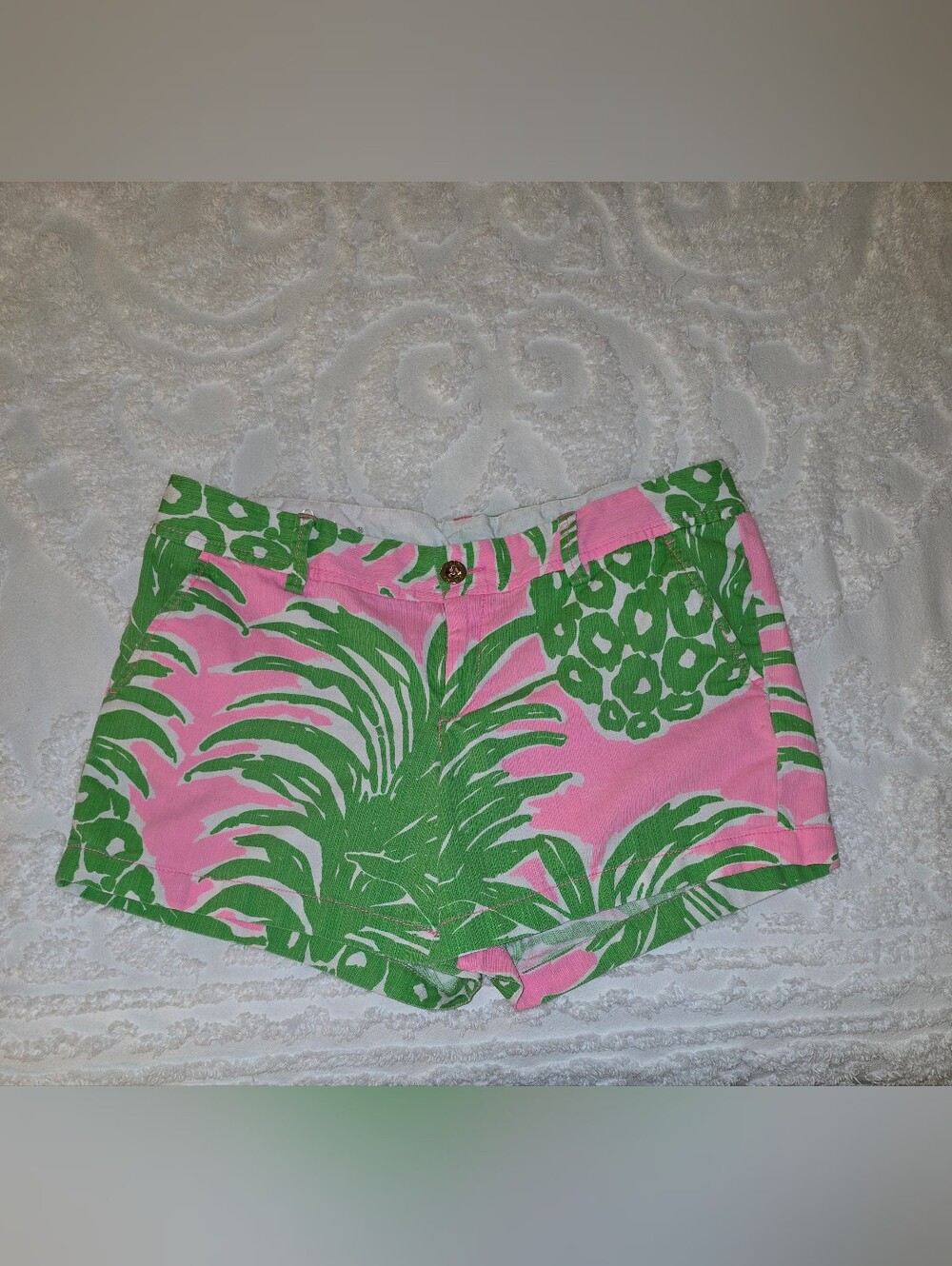 Lily Pulitzer Pink & Green Tropical Print Women's Shorts Size 12